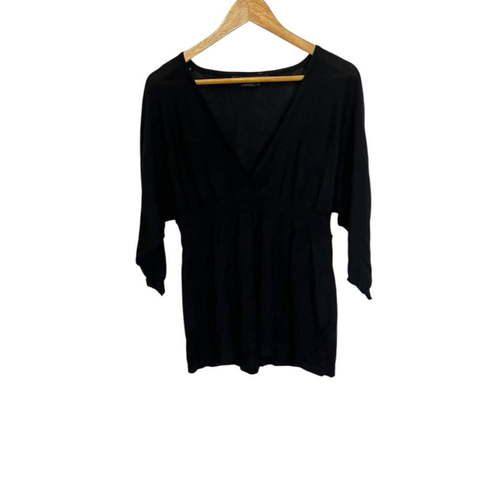 Women's BCBGMAXAZRIA Black V-Neck Sweater 100% Merino Wool L